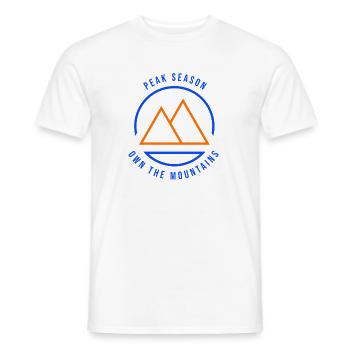 Peak Season Own The Mountains Blau/Orange - Männer T-Shirt - Weiß - Vorne - AI Model Male 178 dark (178cm)