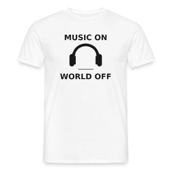 Music on - World off - Men's T-Shirt - white - Front - AI Model Male 178 dark (178cm)