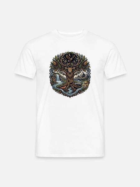 Mondwald Hirsch mit Flusslandschaft - Männer T-Shirt - Weiß