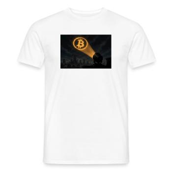 Bitcoin Scheinwerfer über der Stadt - Männer T-Shirt - Weiß - Vorne - AI Model Male 178 dark (178cm)