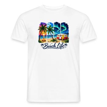 Vie à la plage : Coucher de soleil et camper - T-shirt homme - blanc - Devant - AI Model Male 178 dark (178cm)