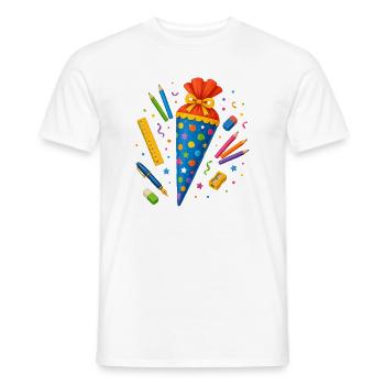 Cône d’école coloré avec les fournitures scolaires - T-shirt homme - blanc - Devant - AI Model Male 178 dark (178cm)