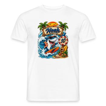 Noah Shark Surfer 10th Birthday - Men's T-Shirt - white - Front - AI Model Male 178 dark (178cm)