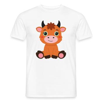 Petite vache Highland Sitting – Style mignon et duveteux - T-shirt homme - blanc - Devant - AI Model Male 178 dark (178cm)