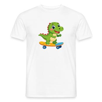 Kleiner grüner Dino auf Skateboard – Skater Spaß - Männer T-Shirt - Weiß - Vorne - AI Model Male 178 dark (178cm)
