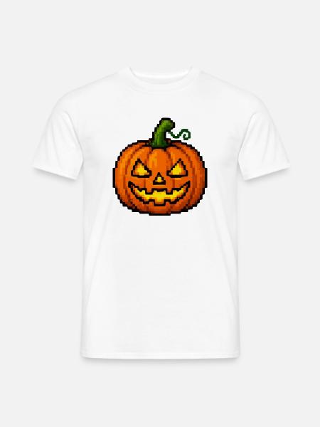 Pixel Halloween Kürbisgesicht - Männer T-Shirt - Weiß