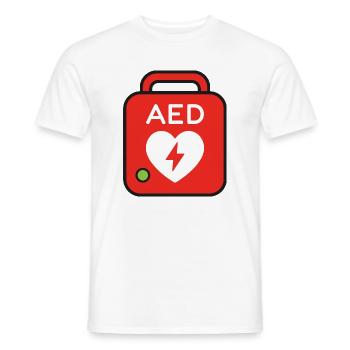 Défibrillateur AED - T-shirt homme - blanc - Devant - AI Model Male 178 dark (178cm)