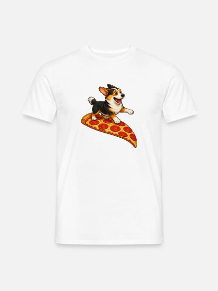 Corgi Surfing Pizza Slice Lustiges Design - Männer T-Shirt - Weiß