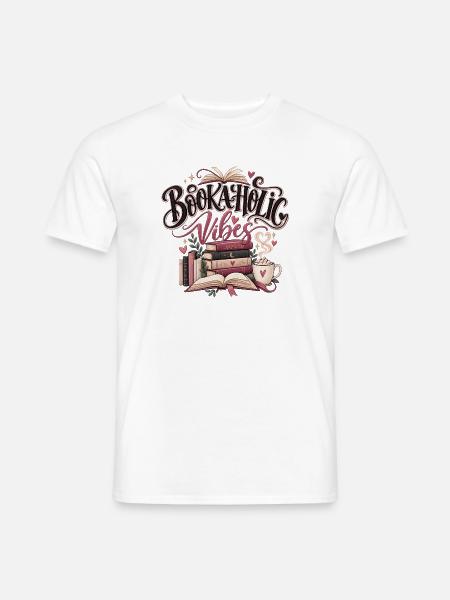 Bookaholic Vibes – Bücher & Kaffee - Männer T-Shirt - Weiß