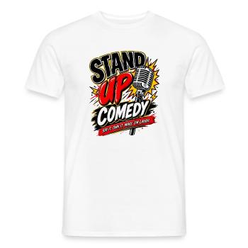 Stand-Up Comedy Mikrofon Logo - Männer T-Shirt - Weiß - Vorne - AI Model Male 178 dark (178cm)