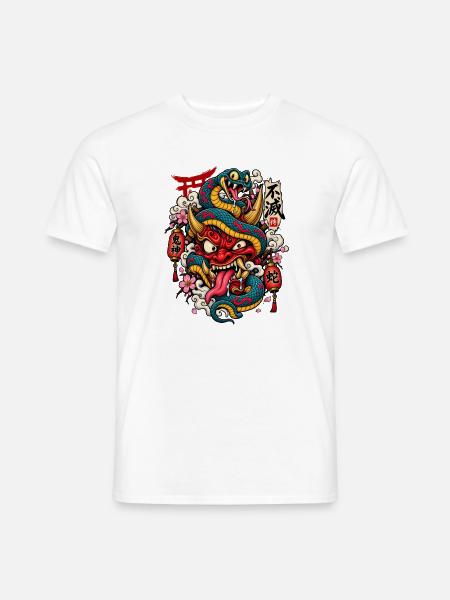 Tattoo-Drachen mit Shinto-Elementen - Männer T-Shirt - Weiß