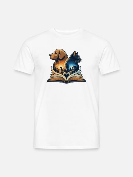 Tierliebe im Buchherz - Männer T-Shirt - Weiß
