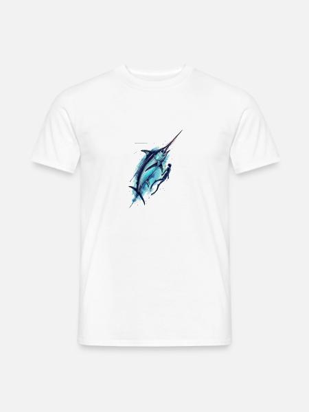 Dive into Blue: Marlin Tattoo - Männer T-Shirt - Weiß