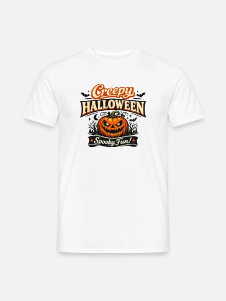 Creepy Halloween Kürbis-Logo - Männer T-Shirt - Weiß