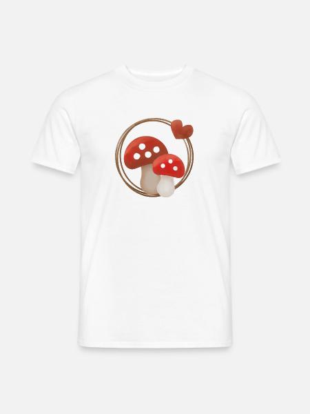 Fliegenpilze mit Herz – Waldliebe - Männer T-Shirt - Weiß