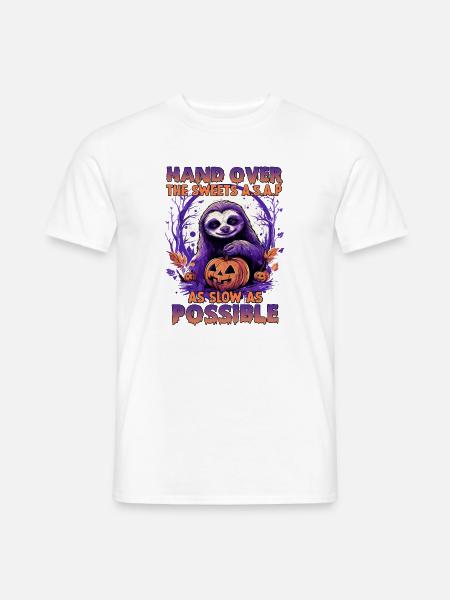 Langsamer Halloween-Sloth mit Kürbis - Männer T-Shirt - Weiß