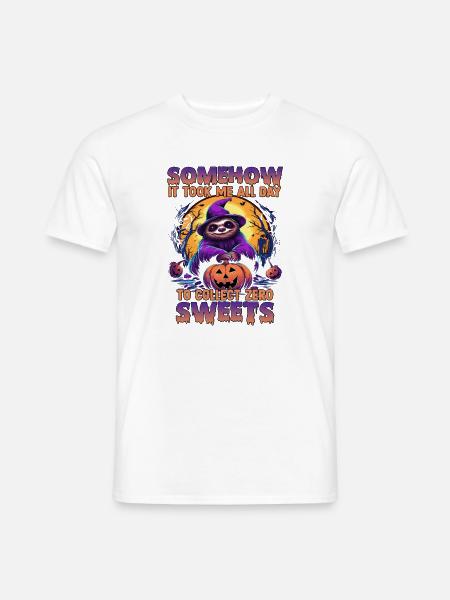 Halloween-Sloth mit Kürbis-Spruch - Männer T-Shirt - Weiß