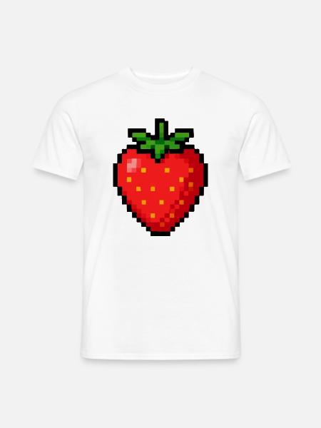 Pixel-Erdbeere mit Neon-Grünen Blättern - Männer T-Shirt - Weiß