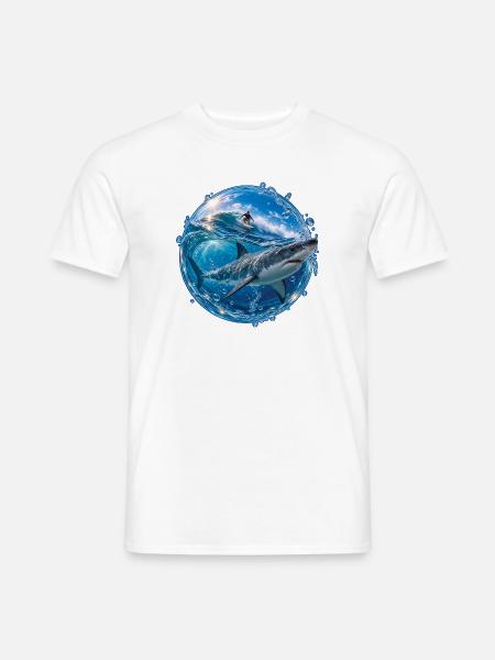 Surfer und Hai im Ozeanwirbel - Männer T-Shirt - Weiß
