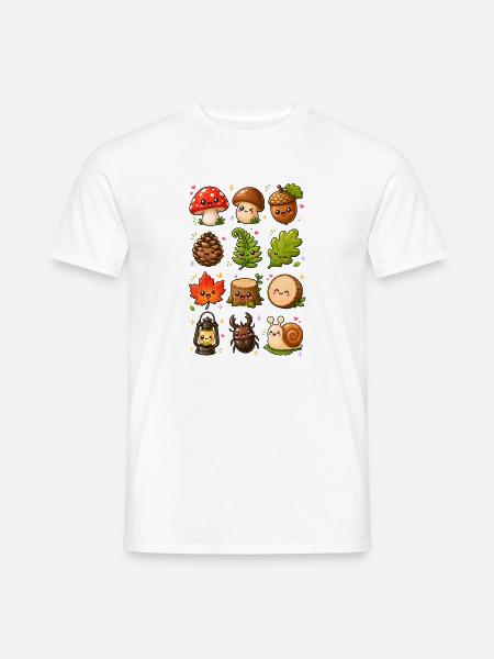 Kawaii Waldschätze | Pilze & Natur - Männer T-Shirt - Weiß