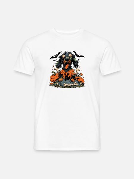 GruselZombieHund mit Kürbissen - Männer T-Shirt - Weiß