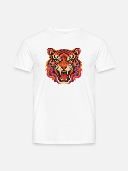 Psychedelischer Tigerkopf - Männer T-Shirt - Weiß