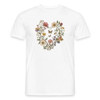 Vintage Blumen Herz Schmetterlinge Blumenmotiv - Männer T-Shirt - Weiß - Vorne - AI Model Male 178 dark (178cm)