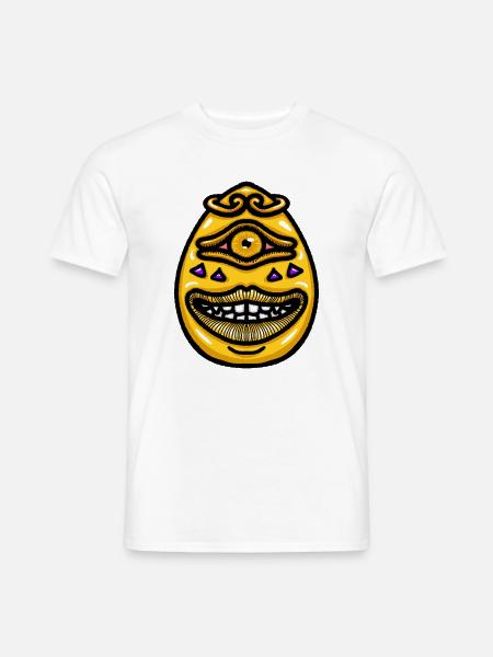 Lächelndes, einäugiges Golden Egg Monster Cartoon-Maskottchen - Männer T-Shirt - Weiß