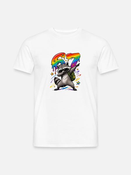 Dabbing Waschbär 67 Regenbogen - Männer T-Shirt - Weiß