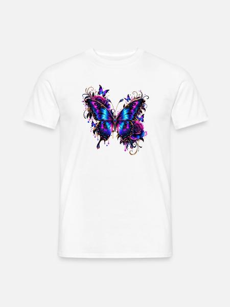 Neon Schmetterling mit leuchtenden Flügeln - Männer T-Shirt - Weiß
