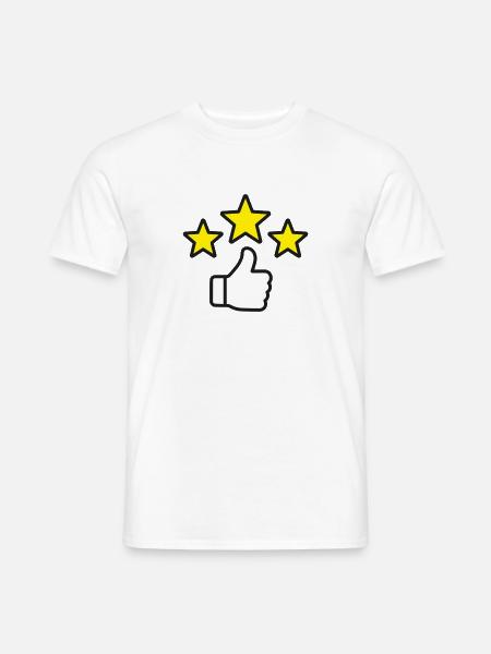 Top-bewertetes Daumen-hoch-Sterne-Liniensymbol - Männer T-Shirt - Weiß