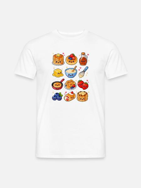 Kawaii Pancakes | Frühstück & Ahornsirup - Männer T-Shirt - Weiß