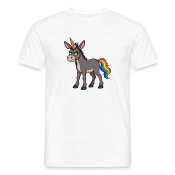 Grummeliger Esel-Einhorn zeigt einen Regenbogenschwanz - Männer T-Shirt - Weiß - Vorne - AI Model Male 178 dark (178cm)