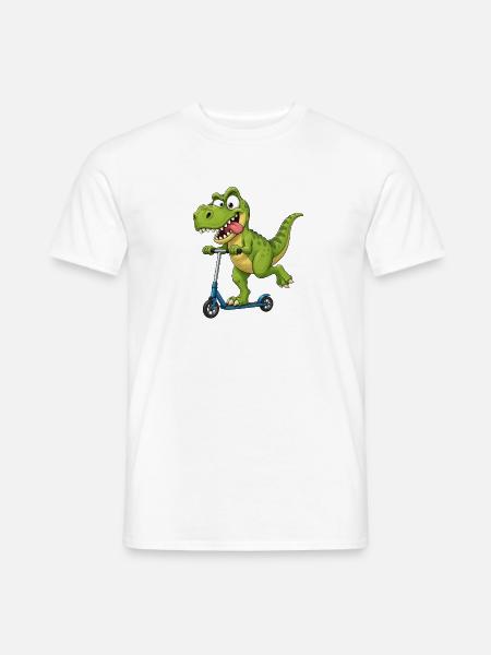 T Rex Roller Scooter Lustiger Dinosaurier - Männer T-Shirt - Weiß