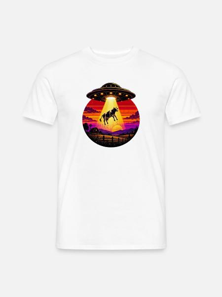 Kosmische Entführung Sonnenuntergangskuh - Männer T-Shirt - Weiß