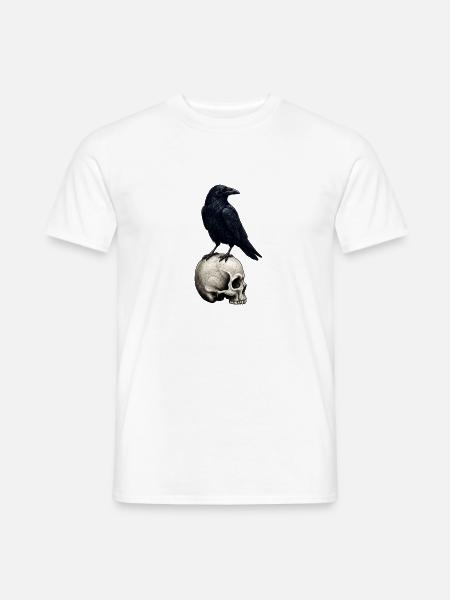 Rabe auf Schädel düstere Silhouette - Männer T-Shirt - Weiß