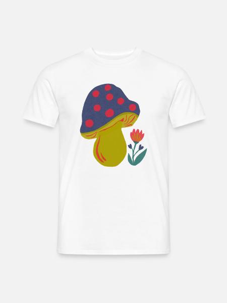 Farbenfroher Pilz mit Blütenakzent - Männer T-Shirt - Weiß