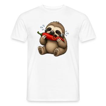 Faultier Chili Scharf Lustiger Cartoon - Männer T-Shirt - Weiß - Vorne - AI Model Male 178 dark (178cm)
