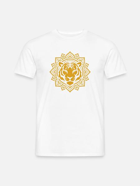 Tiger mit minimalistischem Safran-Mandala - Männer T-Shirt - Weiß