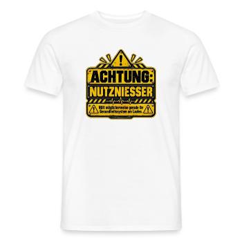 Achtung Nutznießer Warnhinweis - Männer T-Shirt - Weiß - Vorne - AI Model Male 178 dark (178cm)