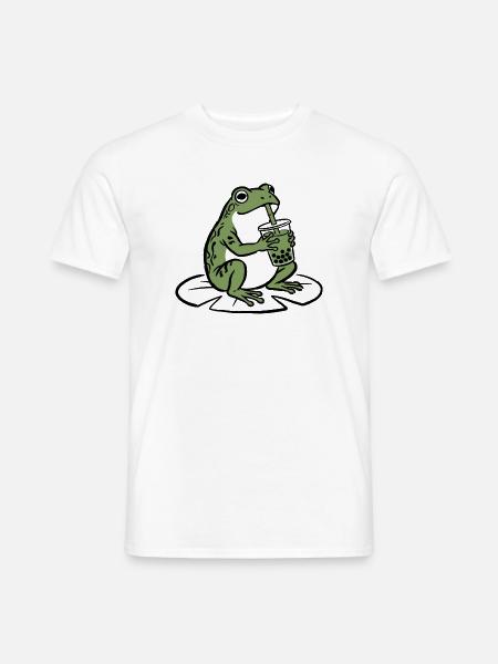 Niedlicher Frosch, der Boba-Tee-Seerosenpad-Illustration trinkt - Männer T-Shirt - Weiß