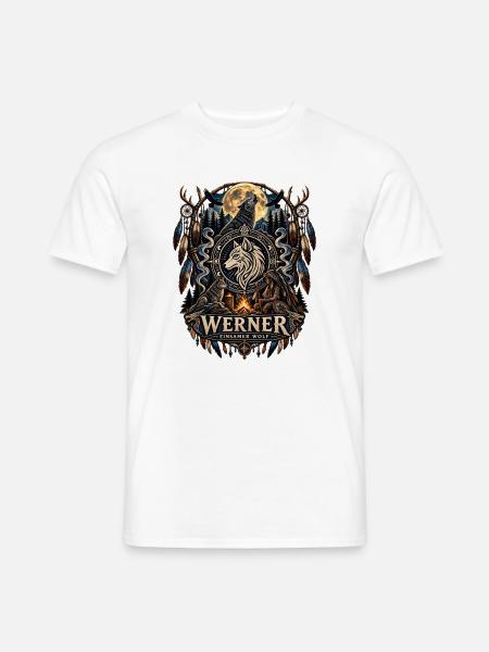 Werner Einsamer Wolf Mystik Fantasy Design - Männer T-Shirt - Weiß