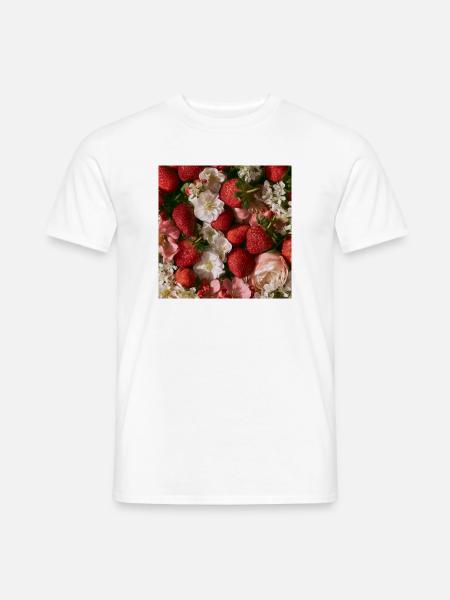 Romantische Erdbeeren und Blumen - Männer T-Shirt - Weiß