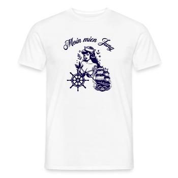 Moin mien Jung – Maritimes Retro Pin Up Tattoo - Männer T-Shirt - Weiß - Vorne - AI Model Male 178 dark (178cm)