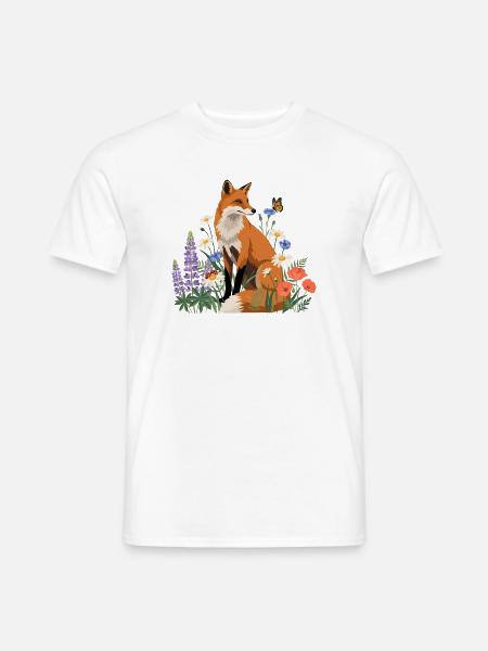 Fuchs in Blumenwiese - Männer T-Shirt - Weiß