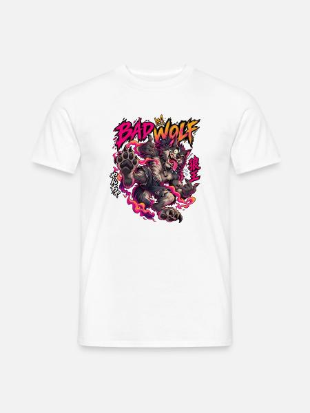 Bad Wolf Neon Flammenwolf - Männer T-Shirt - Weiß