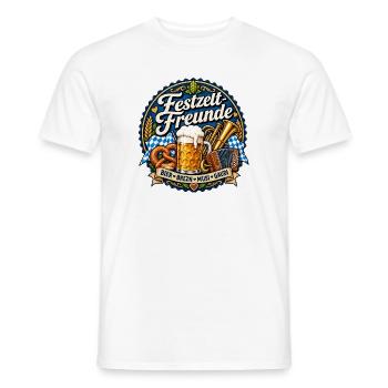 FESTZELT FREUNDE – Bier, Brezn, Musi & Gaudi - Männer T-Shirt - Weiß - Vorne - AI Model Male 178 dark (178cm)