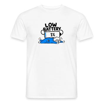 Niedriger Akku – Funny Cat Geek 1% Akku - Männer T-Shirt - Weiß - Vorne - AI Model Male 178 dark (178cm)