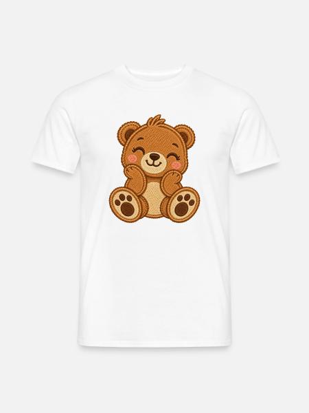 Süßer Bär in Stickmotiv Optik  - Männer T-Shirt - Weiß
