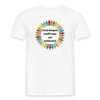 LINKSGRÜN VERSIFFT WOKE ANTIFASCHIST SPRUCH, NONZS - Männer T-Shirt - Weiß - Vorne - AI Model Male 178 dark (178cm)